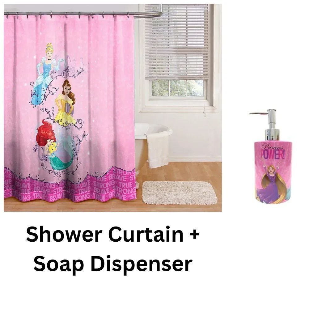 Disney Princess Shower Curtain + Soap Dispenser Bundle